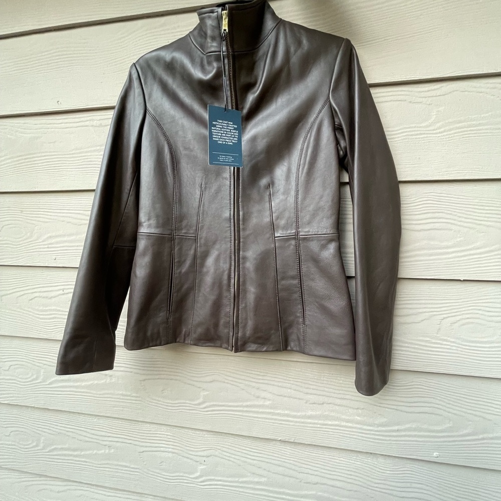 NWT Cole Haan Stone Lambskin Leather Wing Collar Jacket XS/TP - Picture 6 of 10